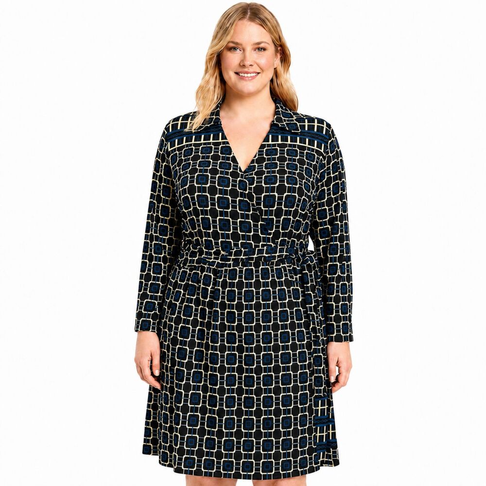 Talbots Faux Wrap Belted Dress Size 16 Brown & Teal LIKE NEW